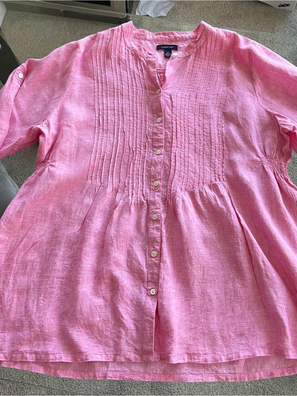 Lands End Women’s 100% Linen Pink Button Front Shirt Size 2X Coastal Beach - Picture 4 of 10